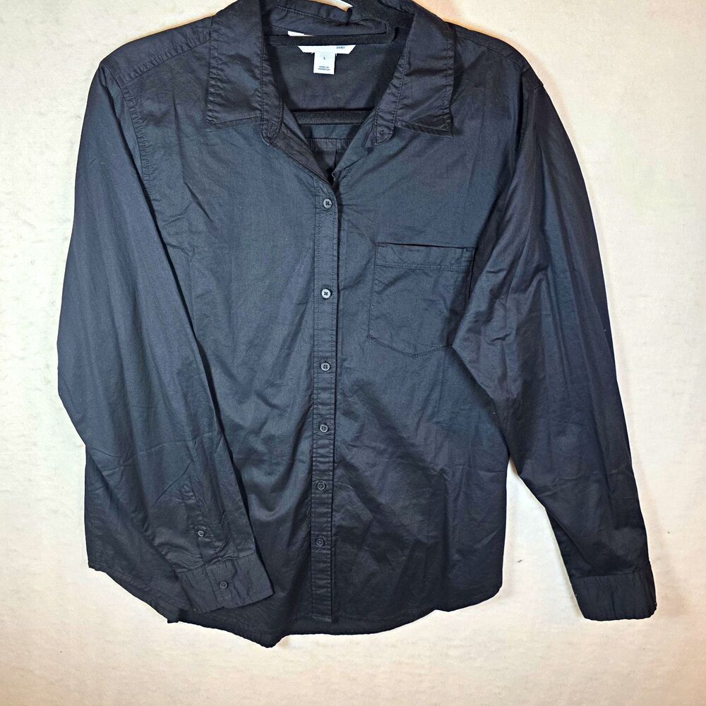 Old Navy The Classic Shirt Men's Black Solid Button-Front Long Sleeve Size L NWT
